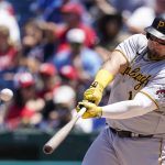 
              Pittsburgh Pirates designated hitter Daniel Vogelbach hits a solo home run during the fourth inning of a baseball game against the Washington Nationals at Nationals Park, Wednesday, June 29, 2022, in Washington. (AP Photo/Alex Brandon)
            