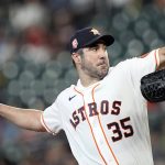 
              Houston Astros starting pitcher Justin Verlander throws against the Seattle Mariners during the first inning of a baseball game Tuesday, June 7, 2022, in Houston. (AP Photo/David J. Phillip)
            