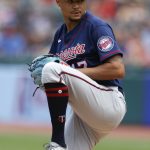 
              Minnesota Twins starting pitcher Chris Archer throws against the Cleveland Guardians during the first inning of a baseball game Thursday, June 30, 2022, in Cleveland. (AP Photo/Ron Schwane)
            