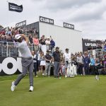 
              Dustin Johnson of the United States plays from the first tee during the first round of the inaugural LIV Golf Invitational at the Centurion Club in St. Albans, England, Thursday, June 9, 2022. (AP Photo/Alastair Grant)
            