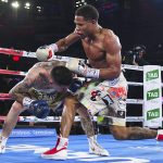 
              Devin Haney, right, of the United States, fights during his bout against Australia's George Kambosos in their WBC lightweight title fight in Melbourne, Australia, Sunday, June 5, 2022. Haney retained his WBC lightweight title and added three more from the weight class with a unanimous points decision over Australian George Kambosos. (James Ross/AAPImage via AP)
            