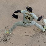 
              San Diego Padres starting pitcher Joe Musgrove throws during the first inning of a baseball game against the Milwaukee Brewers Friday, June 3, 2022, in Milwaukee. (AP Photo/Morry Gash)
            