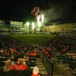 
              A crowd watches a fireworks show at Oriole Park at Camden Yards after a baseball game between the Baltimore Orioles and the Cleveland Guardians, Friday, June 3, 2022, in Baltimore. The Guardians won 6-3. (AP Photo/Julio Cortez)
            