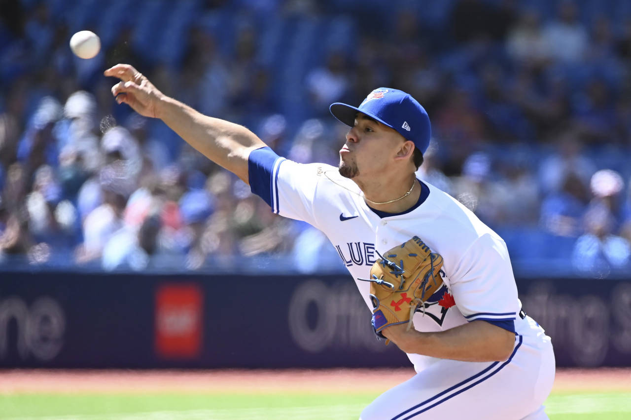 Toronto Blue Jays starting pitcher Jose Berrios throws to a Minnesota Twins batter in the first inn...