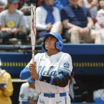 
              UCLA's Megan Faraimo (8) prepares to bat against Florida during the second inning of an NCAA softball Women's College World Series game on Sunday, June 5, 2022, in Oklahoma City. (AP Photo/Alonzo Adams)
            