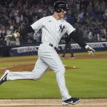 
              New York Yankees' Anthony Rizzo runs the bases on his game-ending home run in the ninth inning of the team's baseball game against the Tampa Bay Rays, Thursday, June 16, 2022, in New York. (AP Photo/Bebeto Matthews)
            