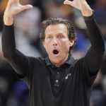 
              FILE - Utah Jazz head coach Quin Snyder gestures in the second half of Game 6 of an NBA basketball first-round playoff series against the Dallas Mavericks, on April 28, 2022, in Salt Lake City. On Sunday, June 5, 2022, Snyder resigned as coach of the Utah Jazz, ending an eight-year run where the team won nearly 60% of its games but never got past the second round of the playoffs. (AP Photo/Rick Bowmer, File)
            