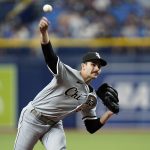 
              Chicago White Sox starting pitcher Dylan Cease delivers to the Tampa Bay Rays during the first inning of a baseball game Saturday, June 4, 2022, in St. Petersburg, Fla. (AP Photo/Chris O'Meara)
            