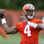 
              Cleveland Browns quarterback Deshaun Watson takes part in drills at the NFL football team's practice facility Tuesday, June 14, 2022, in Berea, Ohio. (AP Photo/Ron Schwane)
            