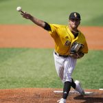 
              Southern Mississippi pitcher Tanner Hall (28) throws against Mississippi in the fourth inning of an NCAA college baseball super regional game against Mississippi, Sunday, June 12, 2022, in Hattiesburg, Miss. (AP Photo/Rogelio V. Solis)
            