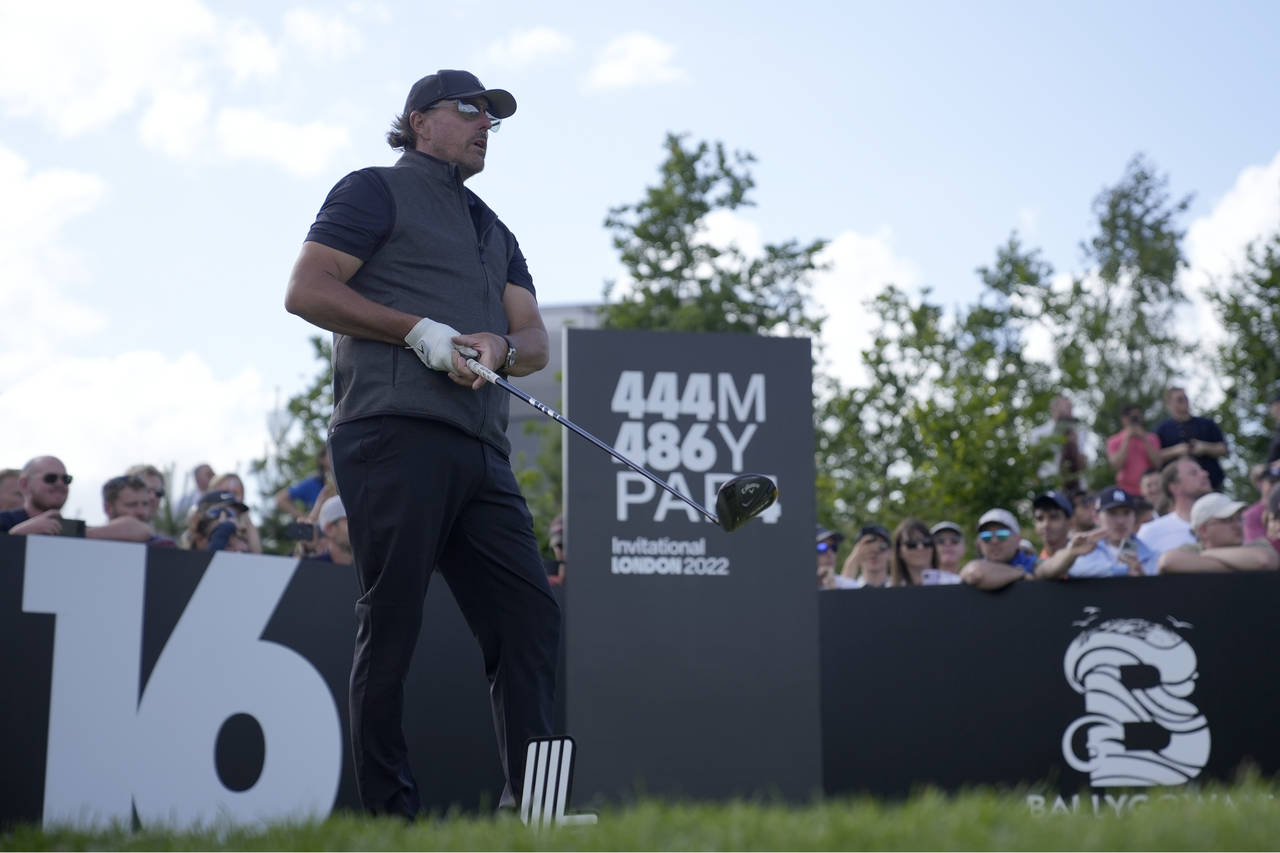 Phil Mickelson of the United States waits to play his tee shot on the 16th hole during the final ro...