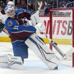 
              Colorado Avalanche goaltender Pavel Francouz (39) clears the puck during the second period in Game 2 of the team's NHL hockey Stanley Cup playoffs Western Conference finals against the Edmonton Oilers on Thursday, June 2, 2022, in Denver. (AP Photo/Jack Dempsey)
            