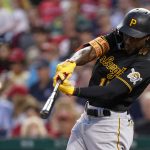 
              Pittsburgh Pirates' Oneil Cruz hits a solo home run during the fifth inning of a baseball game against the Washington Nationals at Nationals Park, Monday, June 27, 2022, in Washington. (AP Photo/Alex Brandon)
            