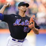
              New York Mets' Carlos Carrasco pitches during the first inning of a baseball game against the Miami Marlins, Friday, June 17, 2022, in New York. (AP Photo/Frank Franklin II)
            