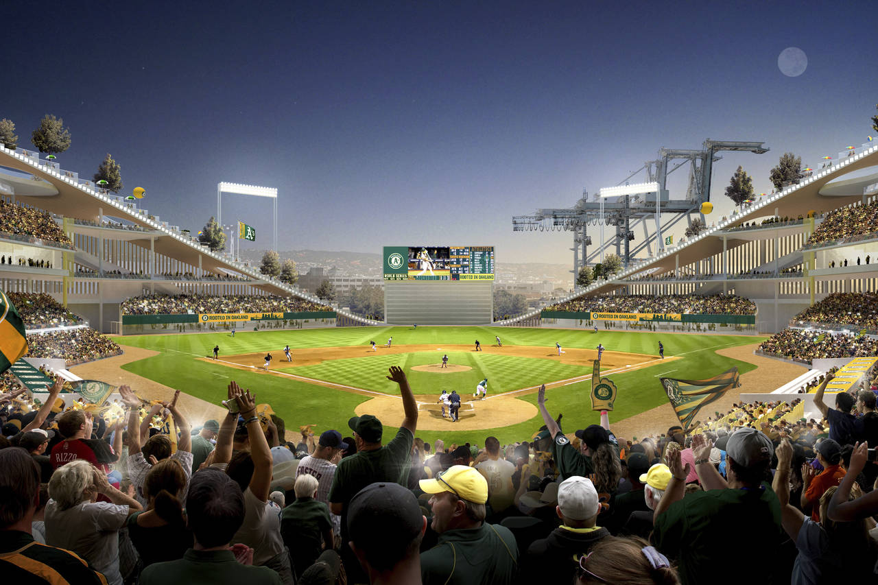 In this artists rendering provided by the Oakland Athletics is a home plate view of their proposed ...
