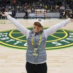 
              Seattle Storm co-owner Ginny Gilder poses for a photo on May 18, 2022 at Climate Pledge Arena during halftime of a WNBA basketball game between the Seattle storm and the Chicago Sky in Seattle. As Title IX marks its 50th anniversary in 2022, Gilder is one of countless women who benefited from the enactment and execution of the law and translated those opportunities into becoming leaders in their professional careers. (AP Photo/Ted S. Warren)
            