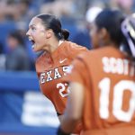 
              Texas' Estelle Czech (22) celebrates after her team defeated Arizona in an NCAA softball Women's College World Series game on Sunday, June 5, 2022, in Oklahoma City. (AP Photo/Alonzo Adams)
            
