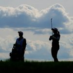
              Nasa Hataoka, right, of Japan, follows her shot onto the 12th green during the first round of the ShopRite LPGA Classic golf tournament, Friday, June 10, 2022, in Galloway, N.J. (AP Photo/Matt Rourke)
            