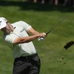 
              Patrick Cantlay hits on the ninth hole during the second round of the Memorial golf tournament Friday, June 3, 2022, in Dublin, Ohio. (AP Photo/Darron Cummings)
            