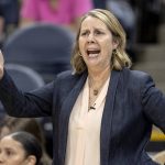 Minnesota Lynx coach Cheryl Reeve gestures during the second quarter of the team's WNBA basketball game against the Seattle Storm on Tuesday, June 14, 2022, in Minneapolis. (Carlos Gonzalez/Star Tribune via AP)