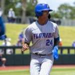 
              Florida's  Josh Rivera scores a run against Central Michigan during an NCAA college baseball tournament regional game Sunday, June 5, 2022, in Gainesville, Fla. (Cyndi Chambers/Ocala Star-Banner via AP)
            