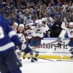 
              The Colorado Avalanche celebrate winning the Stanley Cup against the Tampa Bay Lightning in Game 6 of the NHL hockey Stanley Cup Finals on Sunday, June 26, 2022, in Tampa, Fla. (AP Photo/Phelan Ebenhack)
            