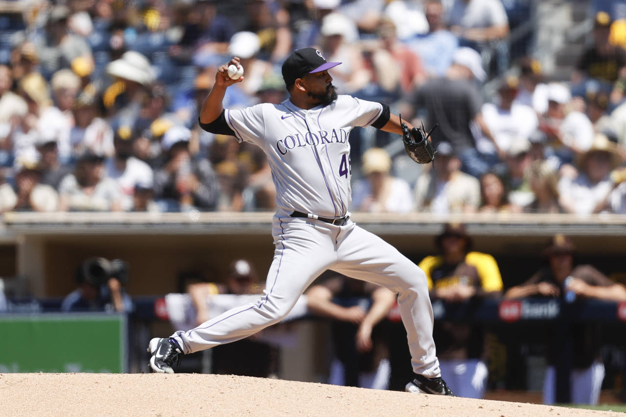 Colorado Rockies starting pitcher Germán Márquez delivers against the San Diego Padres during the...