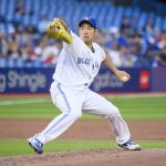 
              Toronto Blue Jays starting pitcher Yusei Kikuchi throws to a Detroit Tigers batter during the second inning of a baseball game Thursday, July 28, 2022, in Toronto. (Christopher Katsarov/The Canadian Press via AP)
            