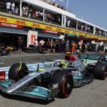 
              Mercedes driver Lewis Hamilton of Britain steers his car at pit line during the qualifying session for the French Formula One Grand Prix at Paul Ricard racetrack in Le Castellet, southern France, Saturday, July 23, 2022. The French Grand Prix will be held on Sunday. (Eric Gaillard, Pool via AP)
            