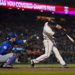
              San Francisco Giants' Joey Bart strikes out against Chicago Cubs relief pitcher Chris Martin during the eighth inning of a baseball game in San Francisco, Thursday, July 28, 2022. (AP Photo/Godofredo A. Vásquez)
            