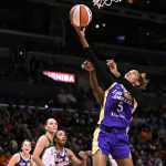 
              Los Angeles Sparks guard Kianna Smith drives to the basket against the Seattle Storm during the second half of a WNBA basketball game Thursday, July 7, 2022, in Los Angeles. (Keith Birmingham/The Orange County Register via AP)
            
