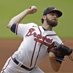
              Atlanta Braves pitcher Ian Anderson works against the Washington Nationals in the first inning of a baseball game Sunday, July 10, 2022, in Atlanta. (AP Photo/Ben Margot)
            