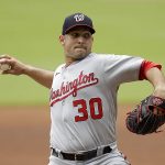 
              Washington Nationals pitcher Paolo Espino works against the Atlanta Braves in the first inning of a baseball game Sunday, July 10, 2022, in Atlanta. (AP Photo/Ben Margot)
            