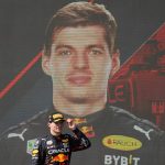 
              Red Bull driver Max Verstappen of the Netherlands celebrates on the podium after winning the French Formula One Grand Prix at Paul Ricard racetrack in Le Castellet, southern France, Sunday, July 24, 2022. (AP Photo/Manu Fernandez)
            