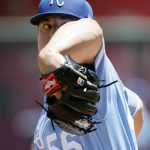 
              Kansas City Royals pitcher Brad Keller throws during the first inning of a baseball game against the Detroit Tigers in Kansas City, Mo., Monday, July 11, 2022. (AP Photo/Colin E. Braley)
            