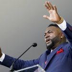 
              Hall of Fame inductee David Ortiz, formerly of the Boston Red Sox baseball team, speaks during the National Baseball Hall of Fame induction ceremony, Sunday, July 24, 2022, in Cooperstown, N.Y. (AP Photo/John Minchillo)
            