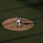 
              National League pitcher Mike Burrows throws to an American League batter during the MLB All-Star Futures baseball game, Saturday, July 16, 2022, in Los Angeles. (AP Photo/Jae C. Hong)
            