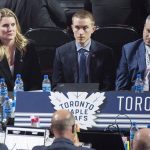 
              FILE - Toronto Maple Leafs hockey team assistant general manager Hayley Wickenheiser, left, takes part in the first round of the NHL draft in Montreal, Thursday, July 7, 2022. Wickenheiser  is one of five women currently serving as assistant GMs in the NHL. (Graham Hughes/The Canadian Press via AP, File)
            