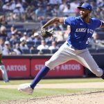 
              Kansas City Royals pitcher Amir Garrett delivers against the New York Yankees during the sixth inning of a baseball game, Saturday, July 30, 2022, in New York. (AP Photo/Mary Altaffer)
            