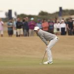 
              Rory McIlroy of Northern Ireland reacts after missing a putt on the 12th green during the third round of the British Open golf championship on the Old Course at St. Andrews, Scotland, Saturday July 16, 2022. (AP Photo/Peter Morrison)
            