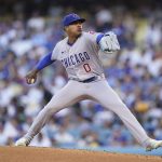 
              Chicago Cubs starting pitcher Marcus Stroman (0) throws during the second inning of a baseball game against the Los Angeles Dodgers in Los Angeles, Saturday, July 9, 2022. (AP Photo/Ashley Landis)
            