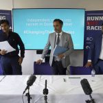 
              From left, cricketer Majid Haq, lawyer Aamer Anwar and cricketer Qasim Sheikh arrive for a press conference at the Stirling Court Hotel, Stirling, Scotland, Monday, July 25, 2022. The leadership of Scottish cricket was found to be institutionally racist following an independent review that dealt another blow to the sport after similar findings within the English game. The review was published Monday after a six-month investigation sparked by allegations by Scotland’s all-time leading wicket-taker, Majid Haq, and his former teammate Qasim Sheikh.  (Andrew Milligan/PA via AP)
            