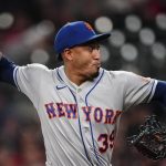 
              New York Mets relief pitcher Edwin Diaz works the ninth inning of a baseball game against the Atlanta Braves, Monday, July 11, 2022, in Atlanta. (AP Photo/John Bazemore)
            