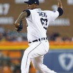 
              Detroit Tigers' Jose Cisnero pitches against the San Diego Padres during the seventh inning of a baseball game Tuesday, July 26, 2022, in Detroit. (AP Photo/Duane Burleson)
            