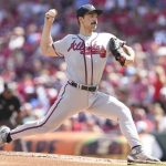 
              Atlanta Braves starting pitcher Spencer Strider throws during the first inning of a baseball game against the Cincinnati Reds, Saturday, July 2, 2022, in Cincinnati. (AP Photo/Jeff Dean)
            