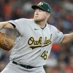 
              Oakland Athletics starting pitcher Jared Koenig delivers during the first inning of a baseball game against the Houston Astros, Saturday, July 16, 2022, in Houston. (AP Photo/Eric Christian Smith)
            