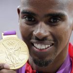 
              FILE - Britain's Mo Farah poses with his gold medal in the men's 10,000 meters during the athletics in the Olympic Stadium at the 2012 Summer Olympics, London, Sunday, Aug. 5, 2012. It is hard to be first. Mo Farah this week went from being a gold medal-winning runner to the most prominent person ever to come forward as a victim of people trafficking. The four-time Olympic champion’s decision to tell the story of how he was exploited as a child gives a face to the often faceless victims of modern slavery, highlighting a crime that is often conflated with illegal immigration.  (AP Photo/Luca Bruno, File)
            