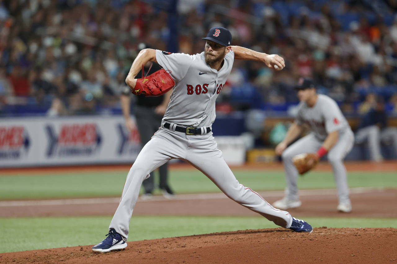 Boston Red Sox starting pitcher Chris Sale throws to a Tampa Bay Rays batter during the second inni...