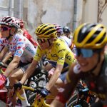 
              Netherland's Annemiek Van Vleuten, wearing the overall leader's yellow jersey, rides in the pack in Lure, France, Sunday, July 31, 2022, during the 8th stage of the Tour de France women's cycling race from Lure to La Super PLanche des Belles Filles, eastern France. (AP Photo/Jean-Francois Badias)
            