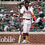 
              Atlanta Braves' Ronald Acuna Jr. reacts after striking out against the Arizona Diamondbacks during the eighth inning of a baseball game Sunday, July 31, 2022, in Atlanta. (AP Photo/Butch Dill)
            